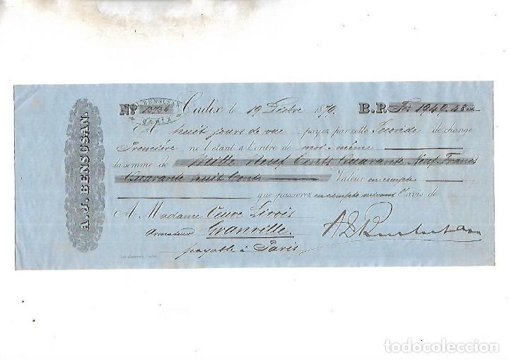 Documentos bancarios: LETRA DE CAMBIO. A.J.BENSUSAN. CADIZ. 1879 - Foto 1