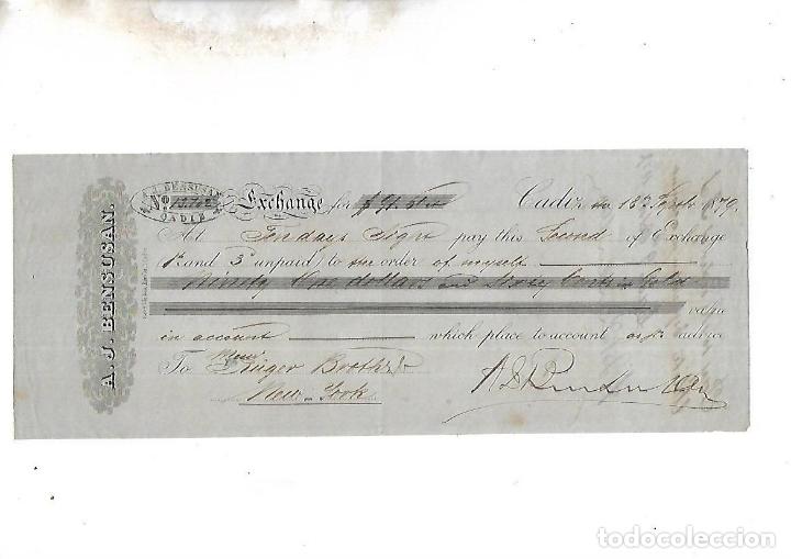 Documentos bancarios: LETRA DE CAMBIO. A.J.BENSUSAN. CADIZ. 1879 - Foto 1