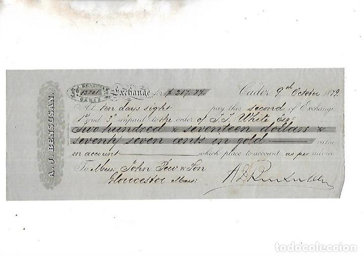 Documentos bancarios: LETRA DE CAMBIO. A.J.BENSUSAN. CADIZ. 1879 - Foto 1