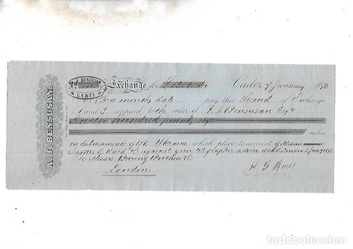 Documentos bancarios: LETRA DE CAMBIO. A.J.BENSUSAN. CADIZ. 1878 - Foto 1