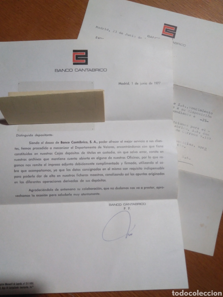 Documentos bancarios: 2 CARTAS BANCO CANTABRICO 1977 - Foto 1