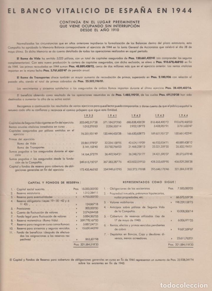 Documentos bancarios: BANCO VITALICIO DE ESPA&Ntilde;A - Ejercicio de 1944 - Foto 3