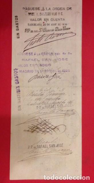 Documentos bancarios: LETRA DE CAMBIO RAFAEL SAN JOSE 1896 - Foto 2
