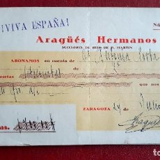 Documentos bancarios: LOTE DE 5 CHEQUE. ARAGÜES HERMANOS, SUCESORES DE HIJO DE P. MARTIN. ZARAGOZA 1937