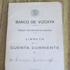 Documentos bancarios: LIBRETA DE LA CUENTA CORRIENTE DEL BANCO DE VIZCAYA 1943 - 44 