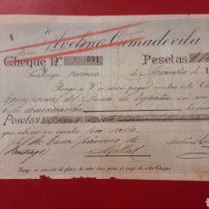 Documentos bancarios: 1910 CHEQUE SANTIAGO ORNAMENTOS DE IGLESIA SIN PROTESTO. Lote 155298652