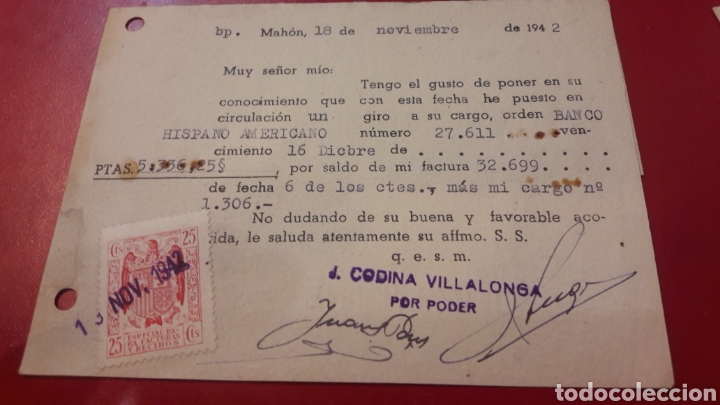 Documentos bancarios: 1942 Mah&oacute;n Baleares Codina Villalonga - Foto 2
