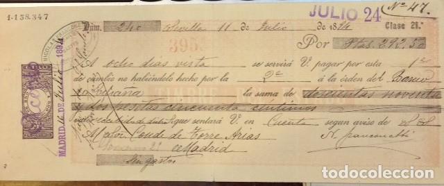 Documentos bancarios: LETRA DE CAMBIO AL CONDE DE TORRE ARIAS 1894 - Foto 1