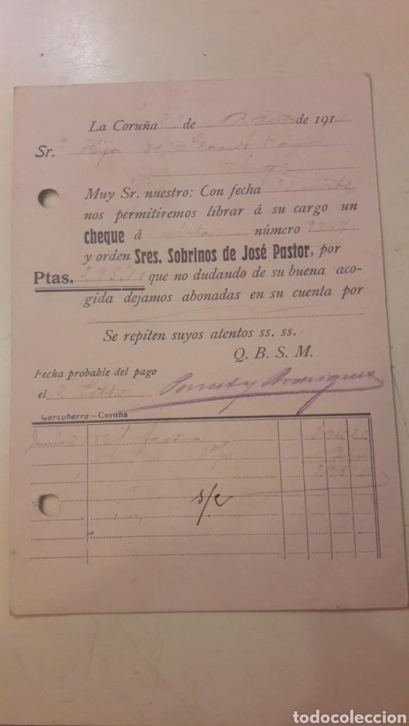 Documentos bancarios: 1910 Coru&ntilde;a Poncet y Rodriguez - Foto 2