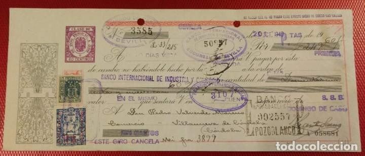 Documentos bancarios: Letra de cambio con vi&ntilde;eta Pro Sevilla. - Foto 1