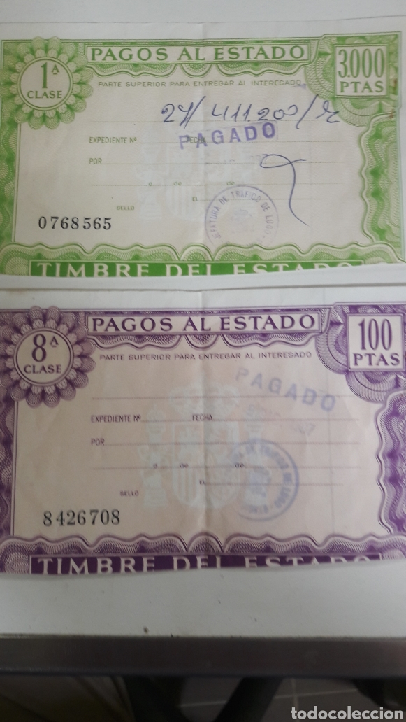 Documentos bancarios: Pagos del Estado 3.000.pts y 100.pesetas - Foto 1