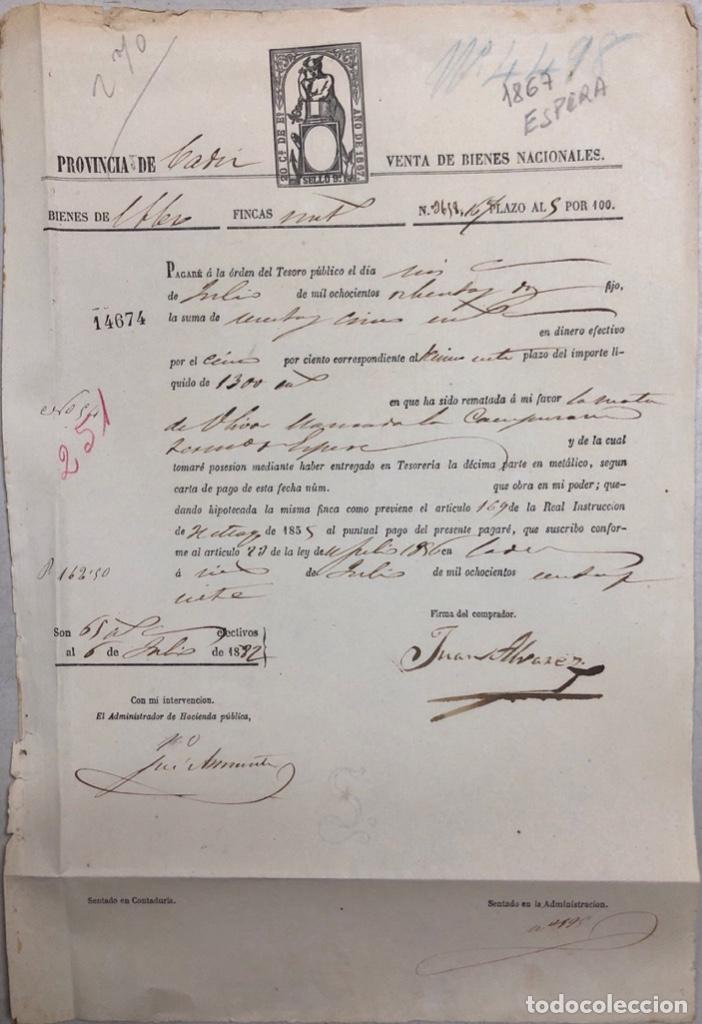 Documentos bancarios: ESPERA, 1867. PAGARE DE 45 ESCUDOS. - Foto 1