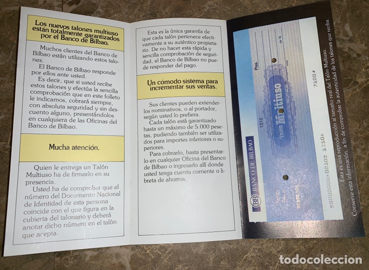 Documentos bancarios: Tr&iacute;ptico publicidad // Tal&oacute;n bancario multiuso // Banco de Bilbao // A&ntilde;os 80 - Foto 2
