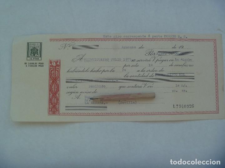 Documentos bancarios: LETRA DE CAMBIO DE ARACENA ( HUELVA ) , EN LA ALGABA ( SEVILLA ) , 1973 - Foto 1