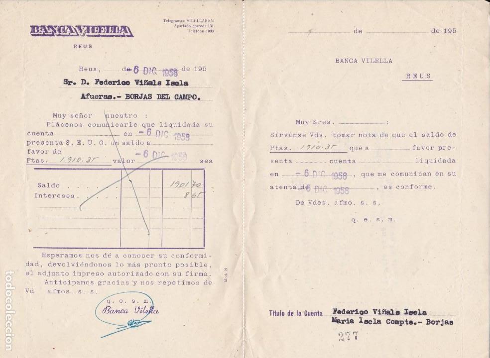 Documentos bancarios: Banca Vilella de Reus 1958 - Foto 1