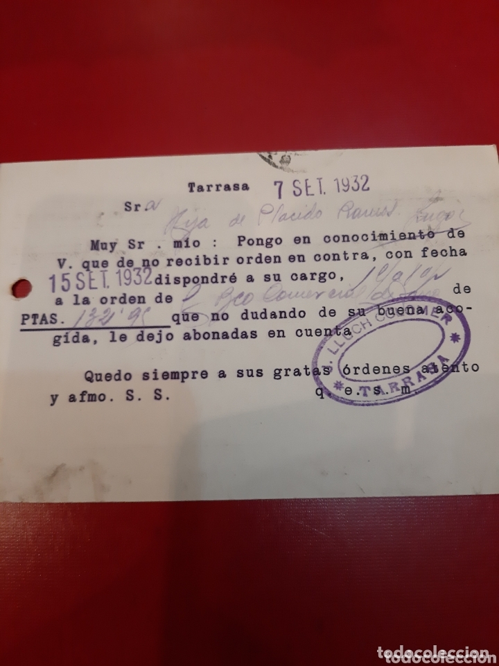 Documentos bancarios: 1932 Tarrasa Lluch Colomer - Foto 2