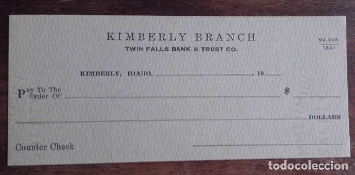 Documentos bancarios: Cheque Twin Falls Bank, Kimberly Branch - Foto 1