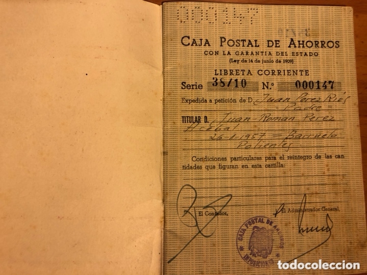 Documentos bancarios: Libreta corriente caja postal de ahorros 1959 - Foto 2