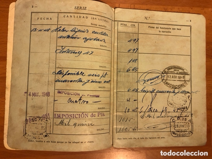 Documentos bancarios: Libreta corriente caja postal de ahorros 1948 - Foto 3