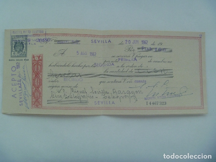 Documentos bancarios: LETRA DE CAMBIO . SEVILLA , 1962 - Foto 1