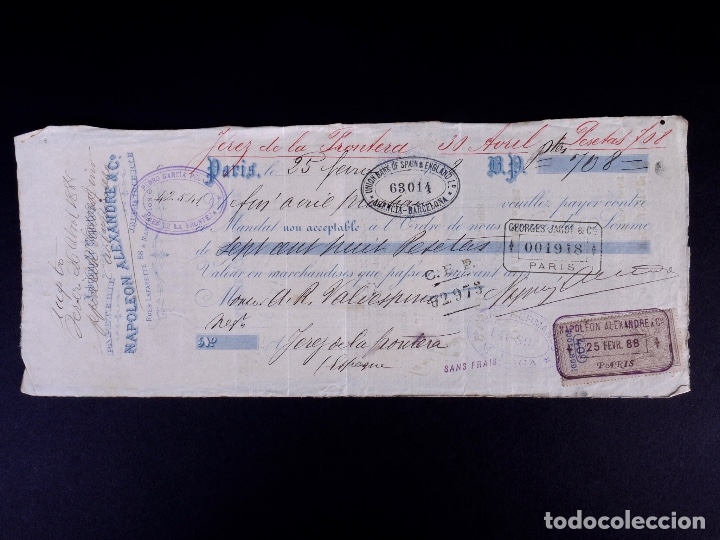 Documentos bancarios: NAPOLE&Oacute;N ALEXANDRE&CO. PARIS 1918. LETRA DE CAMBIO - Foto 1