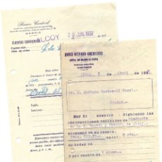Documentos bancarios: GUERRA CIVIL ALCOY (ALICANTE) - 2 ÓRDENES BANCO CENTRAL Y BANCO HISPANO AMERICANO AÑO 1937. Lote 181004448