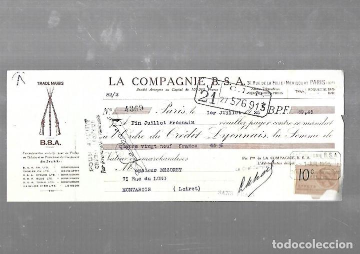 Documentos bancarios: ANTIGUA LETRA DE CAMBIO. LA COMPAGNIE B.S.A. 1925. PARIS - Foto 1
