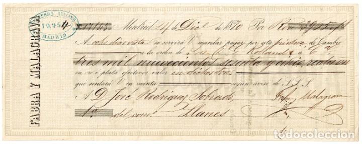 Documentos bancarios: LETRA DE CAMBIO FABRA Y MALAGRAVA. MADRID 1870 - Foto 1