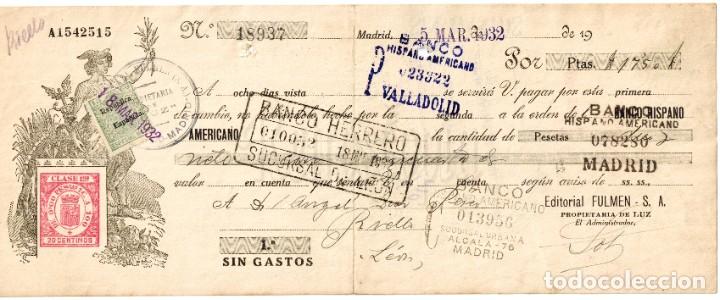 Documentos bancarios: LETRA DE CAMBIO EDITORIAL FUMEN. MADRID 1932 - Foto 1