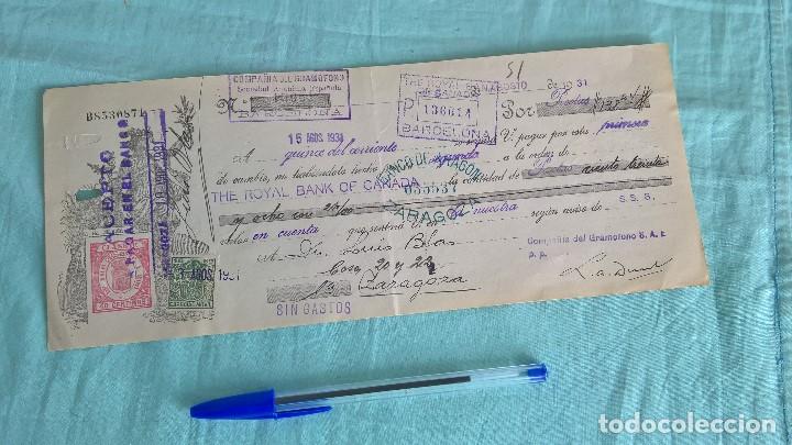 Documentos bancarios: Letra 1931..Banco de Aragon..Compa&ntilde;ia del Gramofono - Foto 1