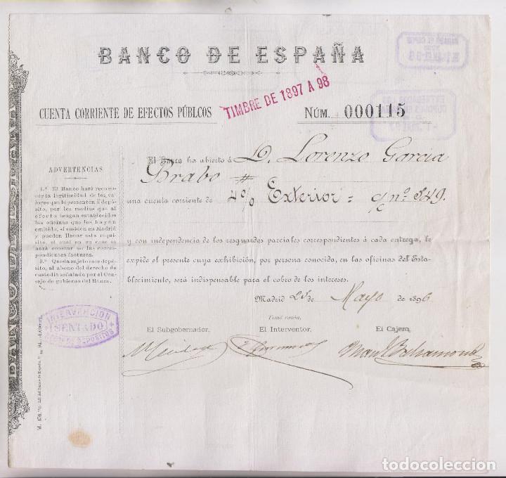 Documentos bancarios: BANCO DE ESPA&Ntilde;A. CUENTA CORRIENTE DE EFECTOS P&Uacute;BLICOS. 1896 - Foto 1