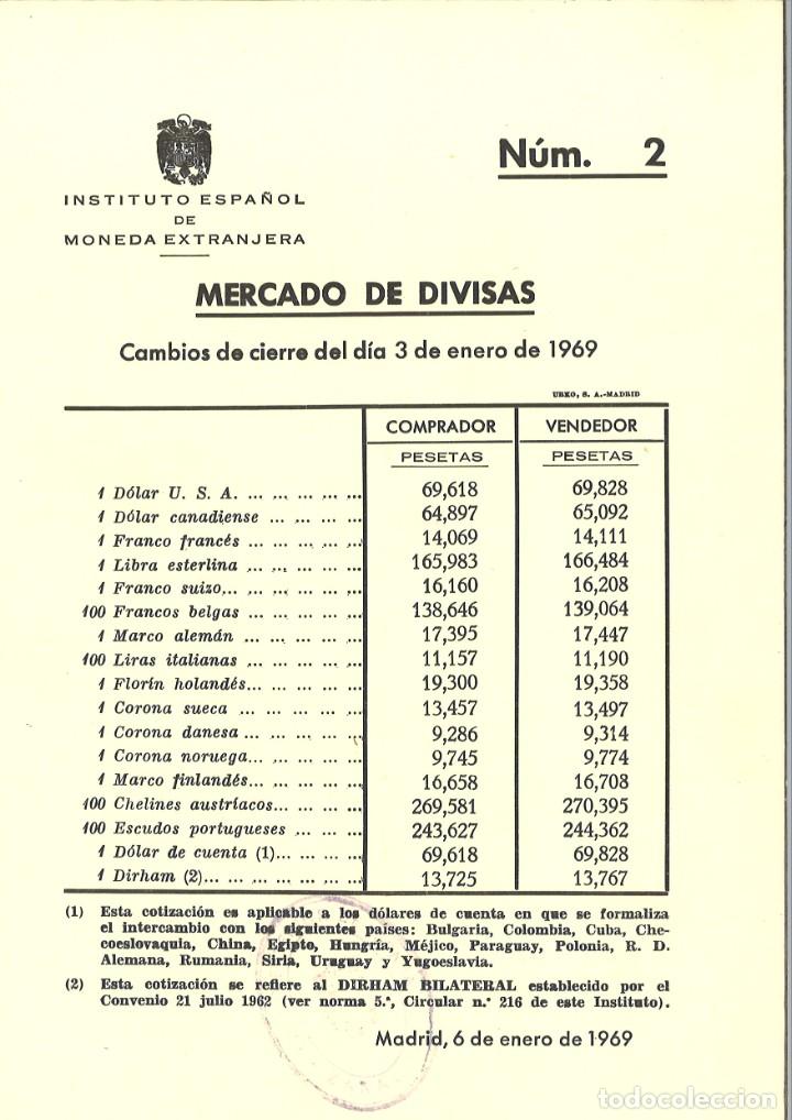 Documentos bancarios: MERCADO DE DIVISAS - 1969 - 7 HOJAS DE CAMBIO DE CIERRE - Foto 1