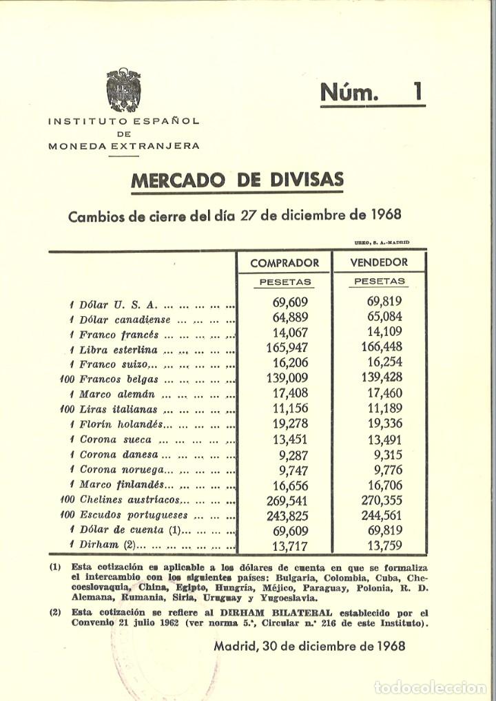 Documentos bancarios: MERCADO DE DIVISAS - 1968 - 6 HOJAS DE CAMBIO DE CIERRE - Foto 1
