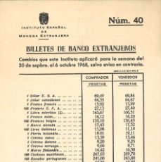 Documentos bancarios: BILLETES DE BANCO EXTRANJEROS - 1968 - 6 HOJAS DE CAMBIOS. Lote 204830401