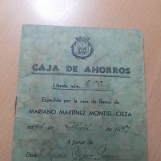 Documenti bancari: ANTIGUA LIBRETA CAJA DE AHORROS CASA BANCA MARTINEZ MONTIEL CIEZA 1947. Lote 207877265