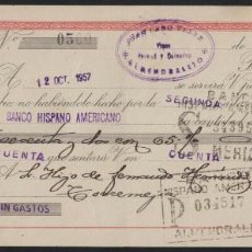 Documentos bancarios: 1958. ALMENDRALEJO. BONITA LETRA DE CAMBIO DEL BANCO HISPANO AMERICANO. TIMBRES FISCALES. Lote 208341975