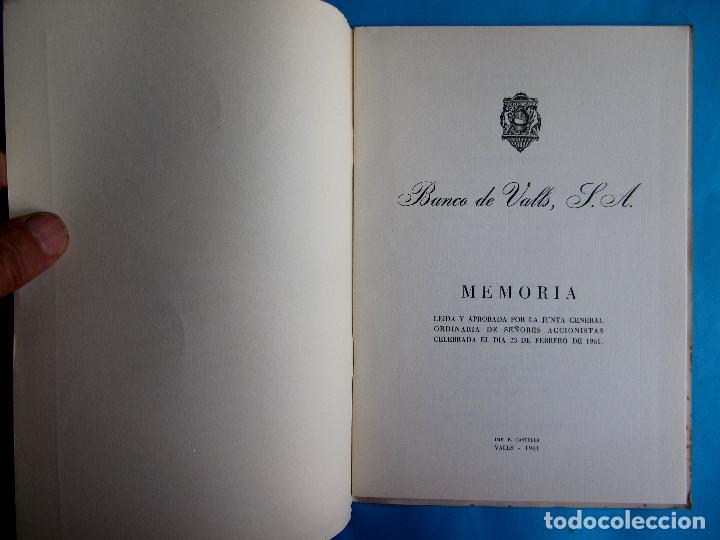 Documentos bancarios: MEMORIA BALANCE. BANCO DE VALLS. EJERCICIO, 1960. - Foto 2