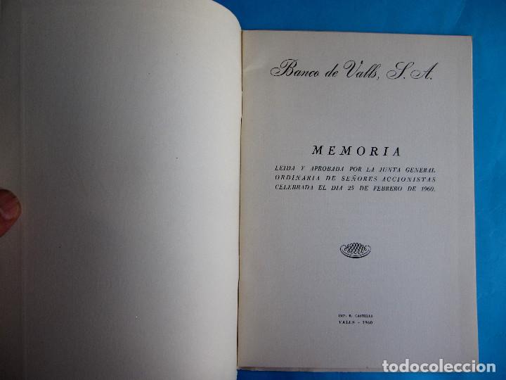 Documentos bancarios: MEMORIA BALANCE. BANCO DE VALLS. EJERCICIO, 1959. - Foto 2