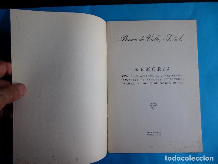 Documentos bancarios: MEMORIA BALANCE. BANCO DE VALLS. EJERCICIO, 1957. - Foto 2