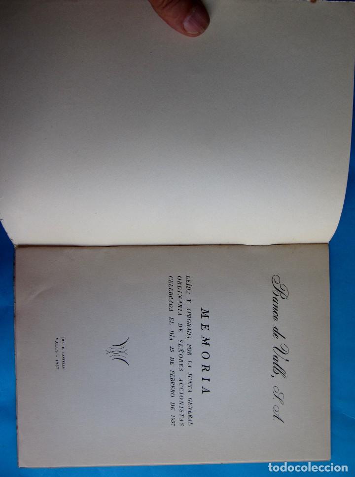 Documentos bancarios: MEMORIA BALANCE. BANCO DE VALLS. EJERCICIO, 1956. - Foto 2