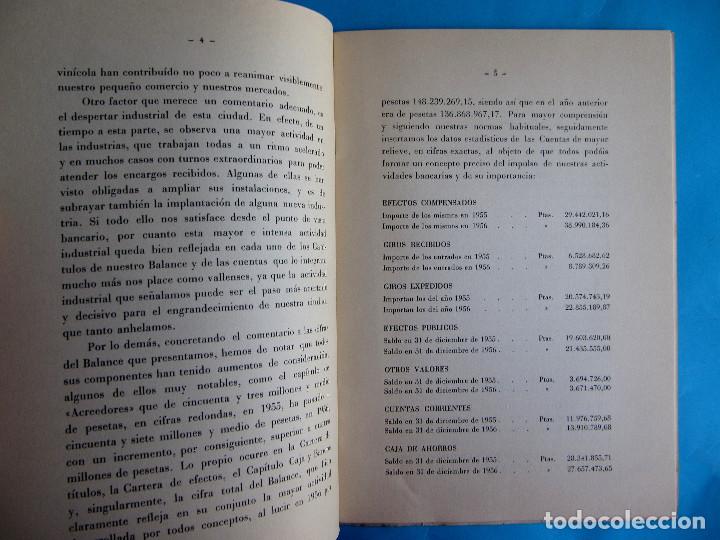 Documentos bancarios: MEMORIA BALANCE. BANCO DE VALLS. EJERCICIO, 1956. - Foto 3