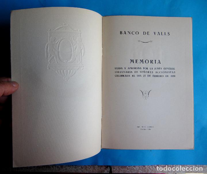 Documentos bancarios: MEMORIA BALANCE. BANCO DE VALLS. EJERCICIO, 1949. - Foto 2