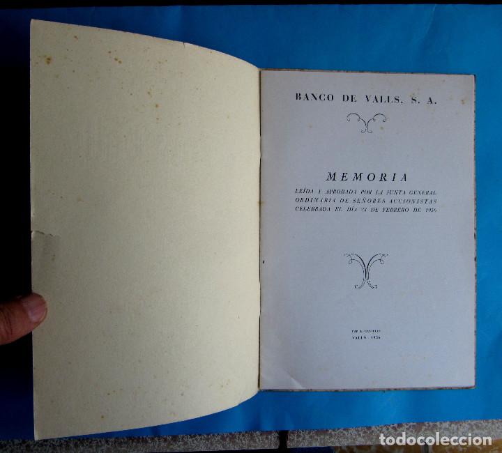 Documentos bancarios: MEMORIA BALANCE. BANCO DE VALLS. EJERCICIO, 1955. - Foto 2