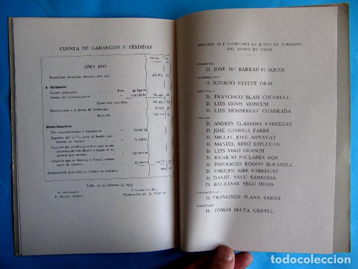 Documentos bancarios: MEMORIA BALANCE. BANCO DE VALLS. EJERCICIO, 1933. IMP. DE E. CASTELLS, VALLS. - Foto 4