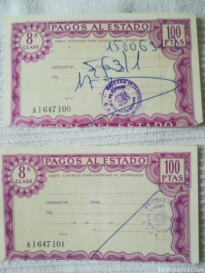 Documentos bancarios: 3 timbres pagos al Estado 50 y 100 pesetas - Foto 3