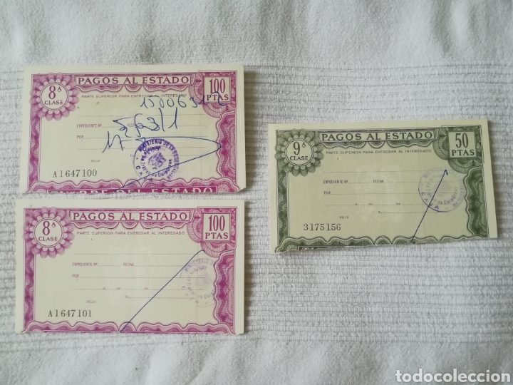 Documentos bancarios: 3 timbres pagos al Estado 50 y 100 pesetas - Foto 1