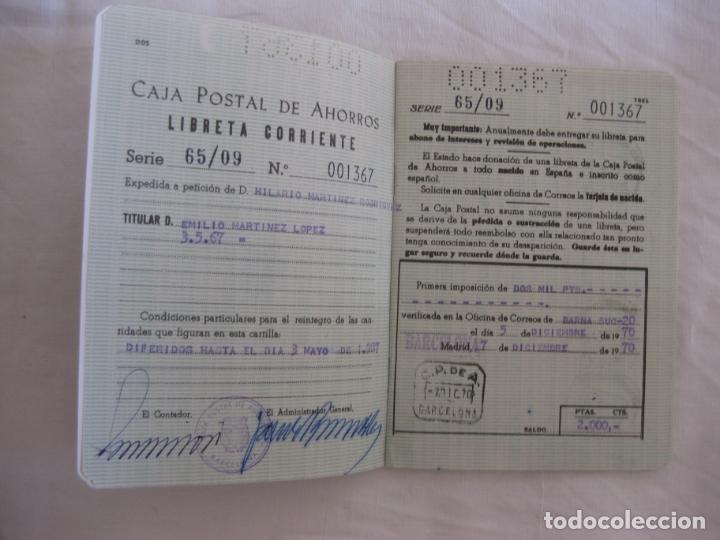 Documentos bancarios: CARTILLA CAJA POSTAL DE AHORROS. LIBRETA CORRIENTE. 65/09. - Foto 2