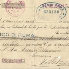 Documentos bancarios: LETRA DE CAMBIO CLASE 16A. 1916. BANCO DI ROMA. CARRERAS. BARCELONA. SAMÓN. MOLLET. SEGALÉS. CRUELLS