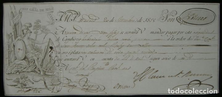 LETRA DE CAMBIO INSPECCIÓN GENERAL DE MILICIAS. EXPEDIDA EN MADRID Y ABONADA EN OVIEDO (1825) (Coleccionismo - Documentos - Documentos Bancarios)