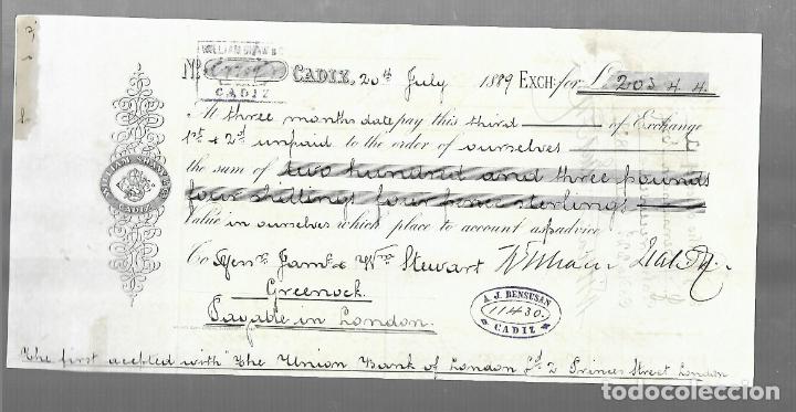 Documentos bancarios: LETRA DE CAMBIO. WILLIAM SHAW & CO. CADIZ. 1889. - Foto 1
